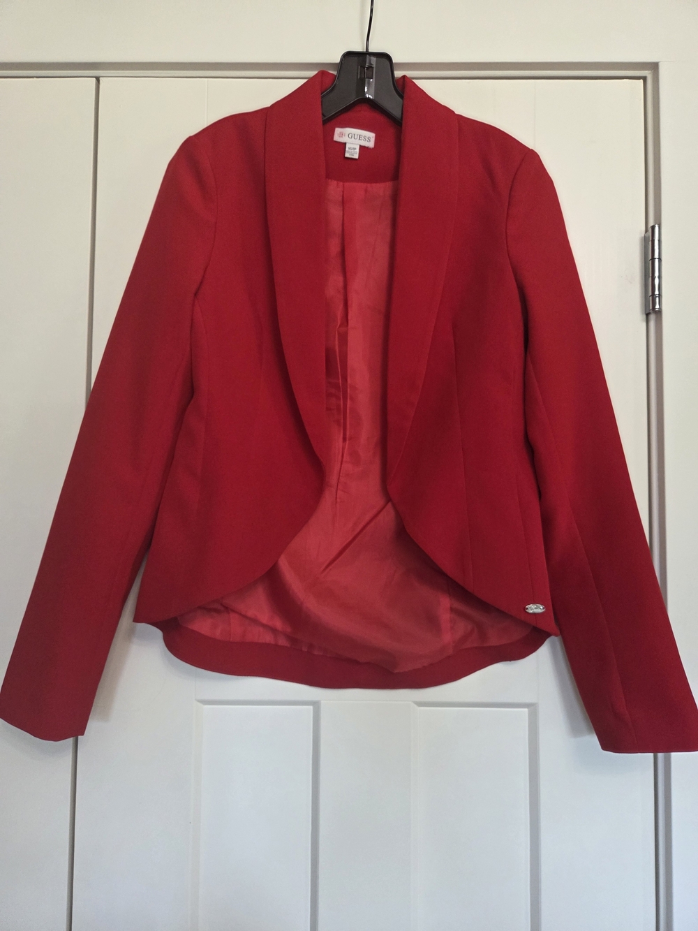 GUESS Red Open-Front Draped Hem Blazer